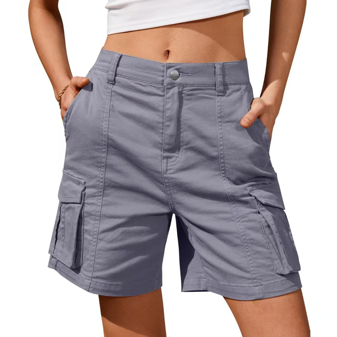 Dames casual broek in effen kleur met driedimensionale zakken en knopen